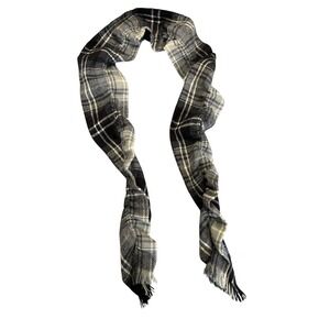Chaps Mens Plaid Scarf Black Grey White Acrylic‎ Fringe Winter Neckwear RN26128